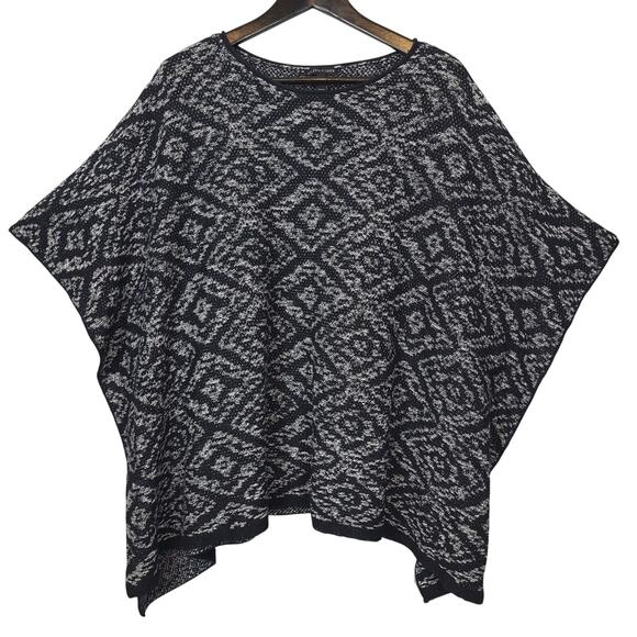 Eileen Fisher Women's 100% Organic Linen Textured Weave Poncho One Size B&W - Picture 1 of 12
